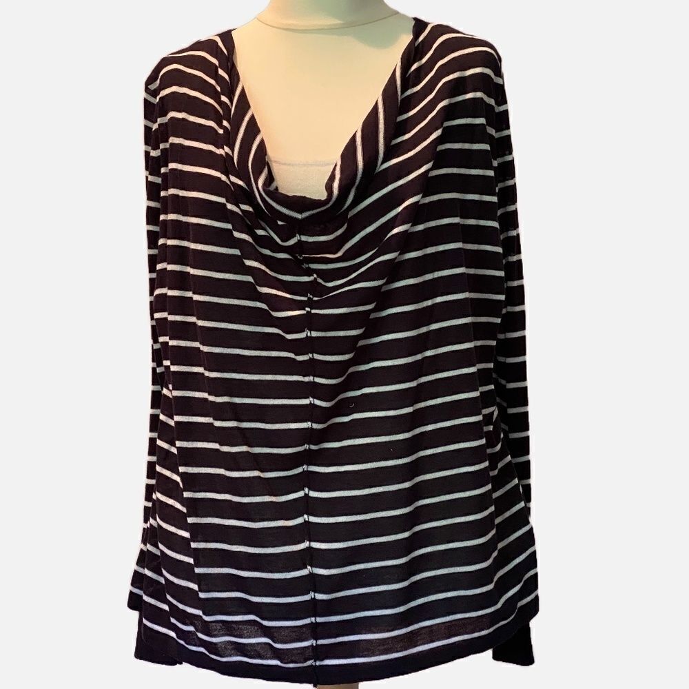 0133 Michael Kors Black White Striped Sweater Top Size L NWOT